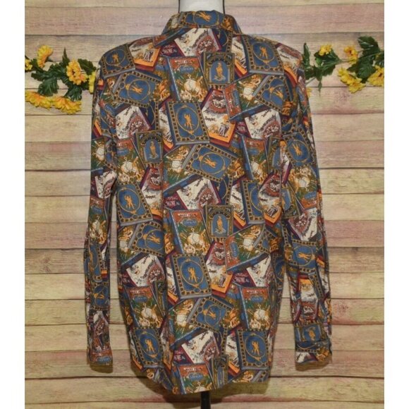 Vintage Eagle River Traders Ladies 16 Brown Print Long Sleeve Button Front Shirt - Picture 5 of 10